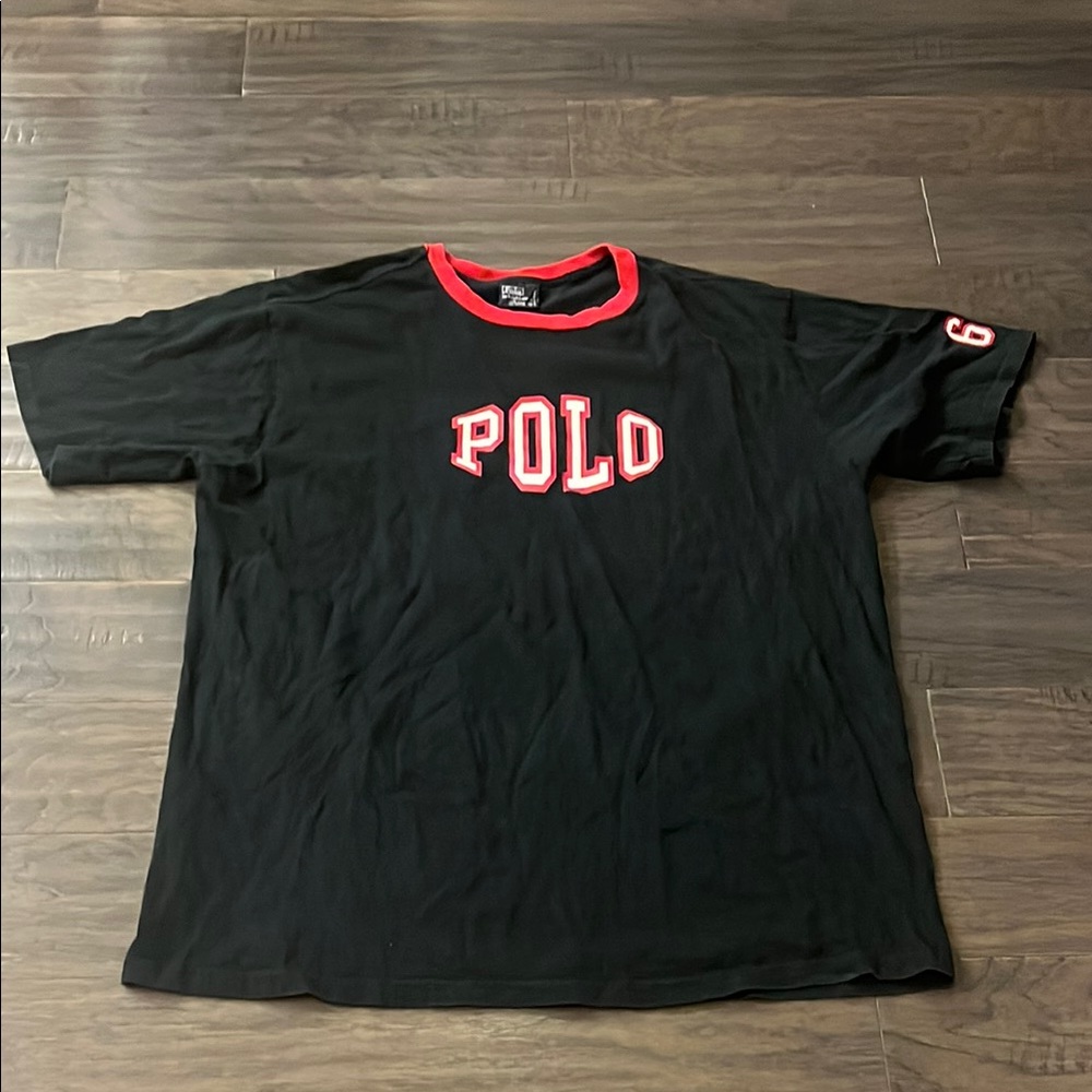 Polo Ralph Lauren Ringer T Shirt Made in USA black red Vintage Mens Size XL